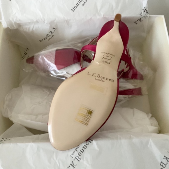 L.K.Bennett Yvette Red Embellished Stiletto Sandal Raspberry Satin Heel Pump - Picture 8 of 11